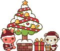 クリスマスツリーとサンタうさぎ＆くまのアイコン、イラスト xd02